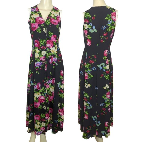 Rickie Freeman for Teri Jon Vintage Silk Dress Sleeveless Floral Colorful Maxi 4 - Picture 13 of 13